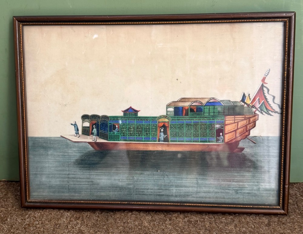 A set of twelve late nineteenth-century framed Chinese export gouache paintings depicting various traditional junks and maritime vessels against light neutral backgrounds. View IV