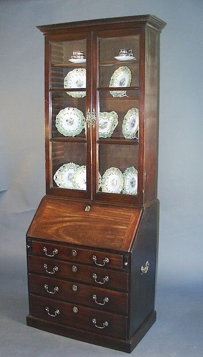 George III Chippendale Period Mahogany Bureau Bookcase