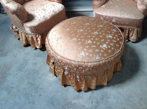 PAIR OF FRENCH TUB CHAIRS AND MATCHING ROUND STOOL - ADDITIONAL PHOTO 1