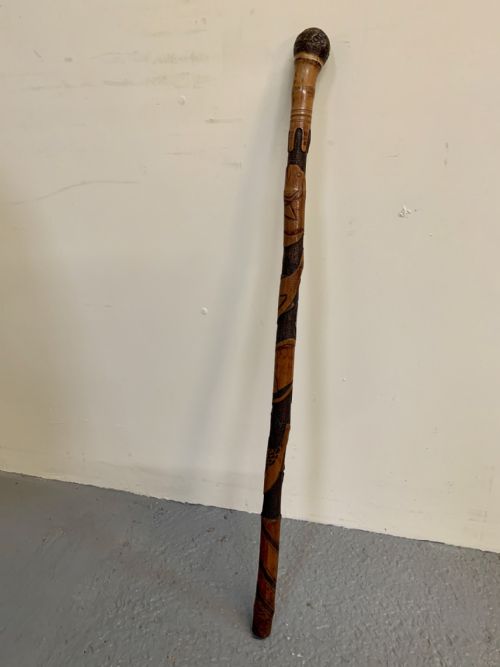 Carved Bamboo Walking Stick