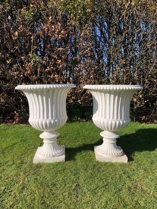 Large Pair Cast Iron Garden Urns