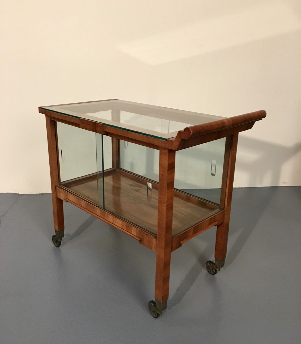 Unusual Art Deco walnut trolley 