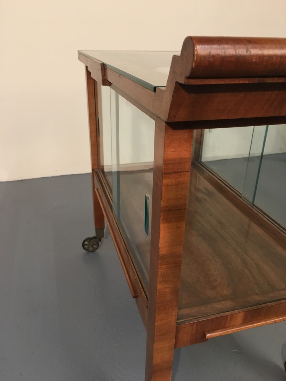 Unusual Art Deco walnut trolley  View V