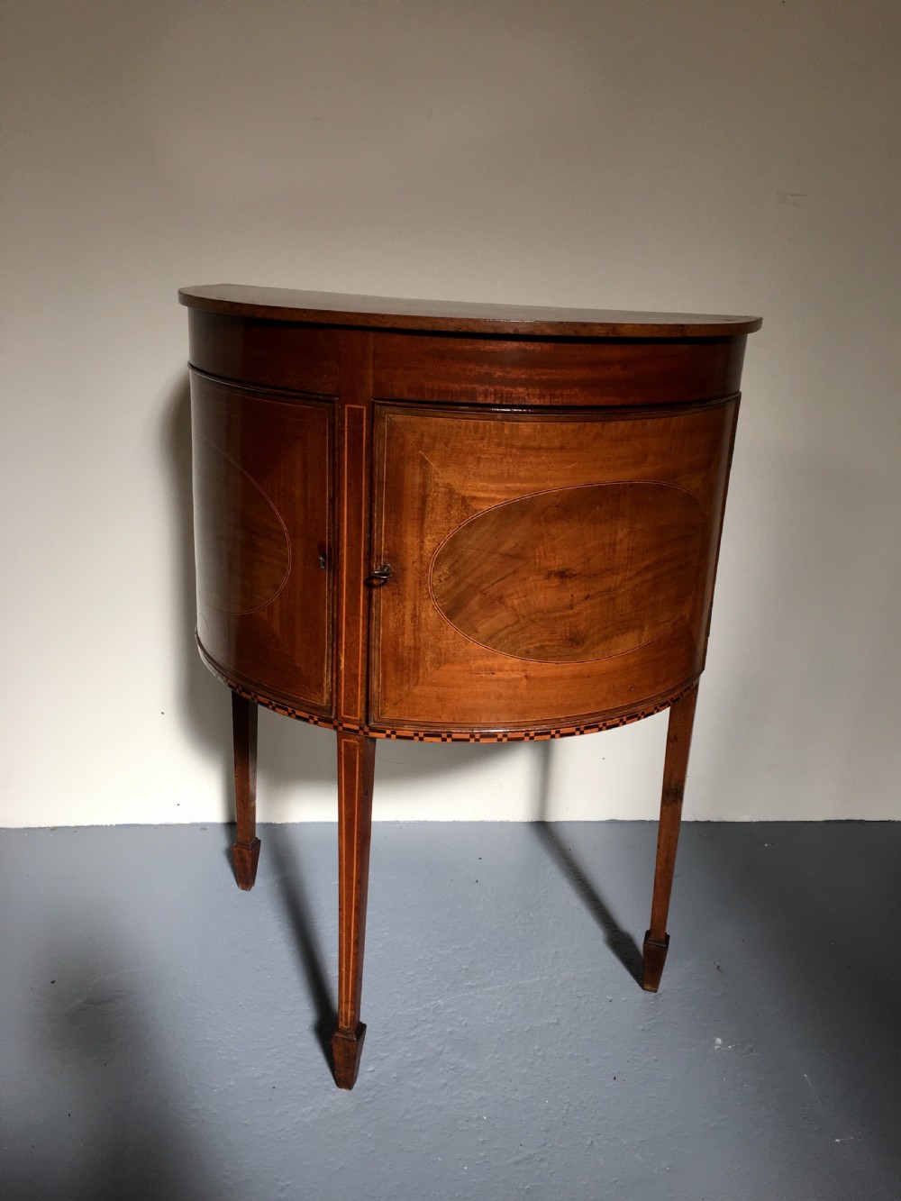 Inlaid bow front side cabinet  View II