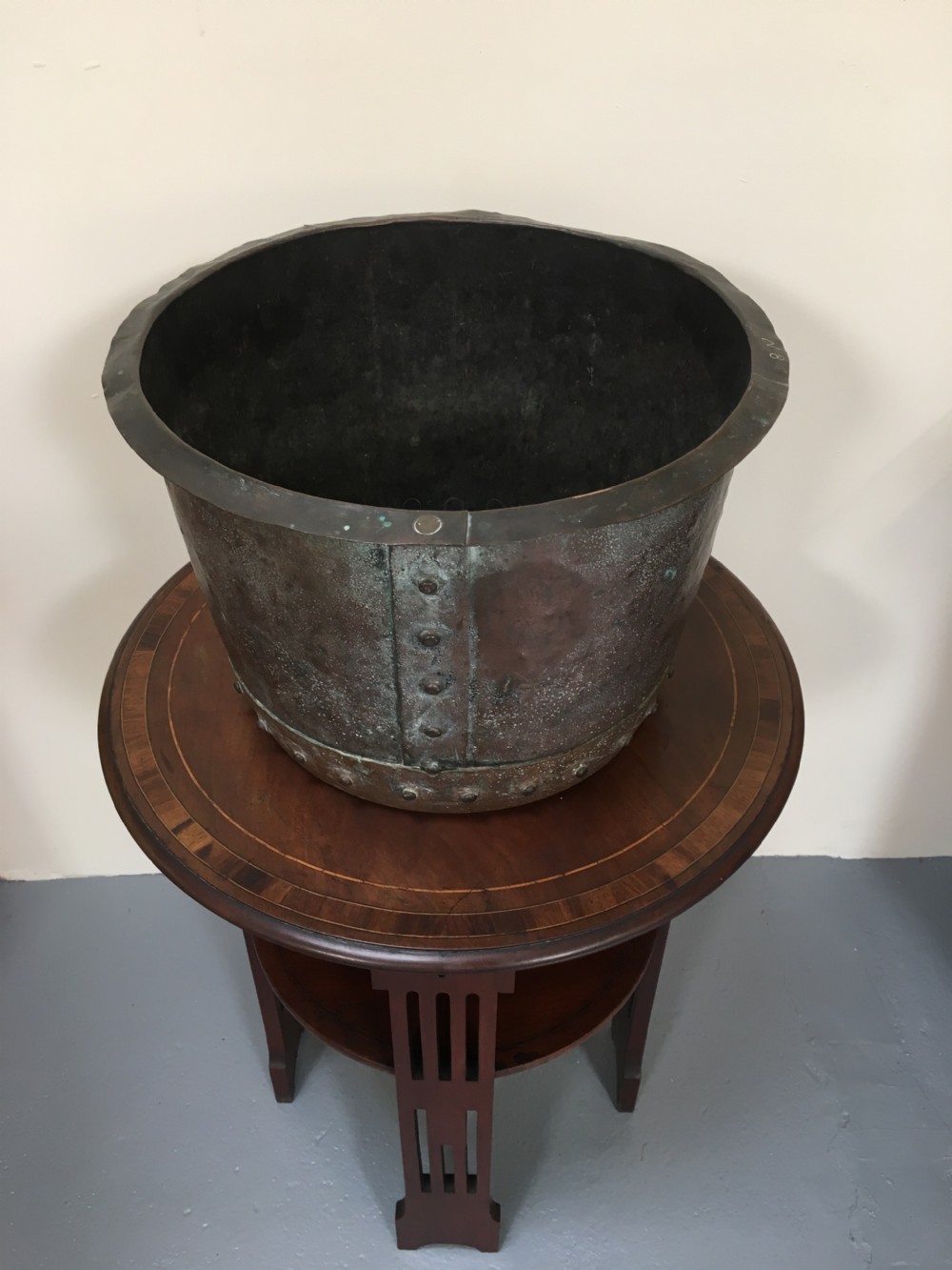 Large patinated copper planter  View II