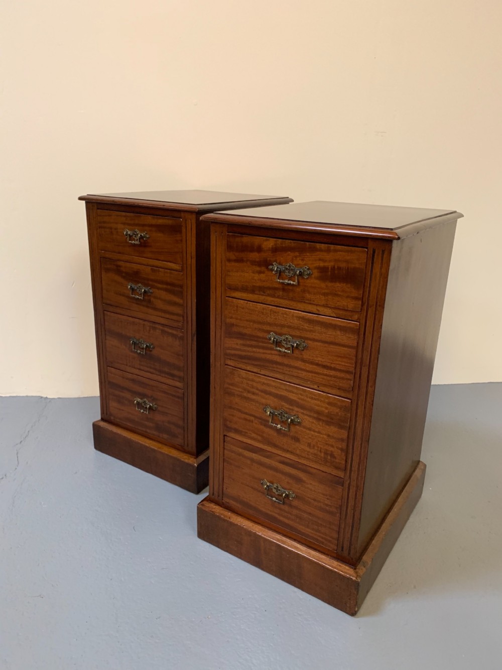 Pair mahogany bedside cabinets with drawers View II