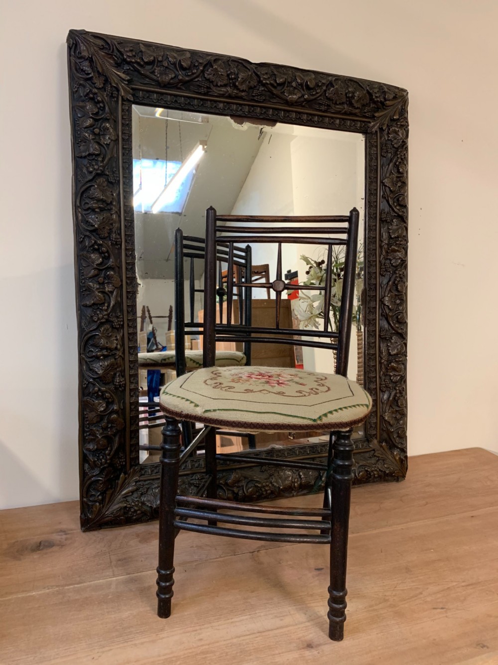 Exceptional large repousse mirror  View XV