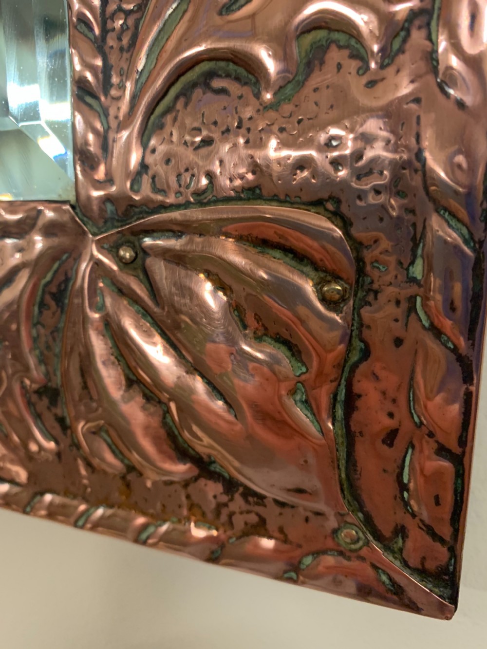Arts and crafts copper mirror  View X
