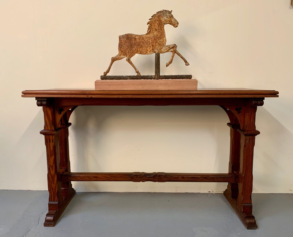 Good narrow gothic pine console table  View II