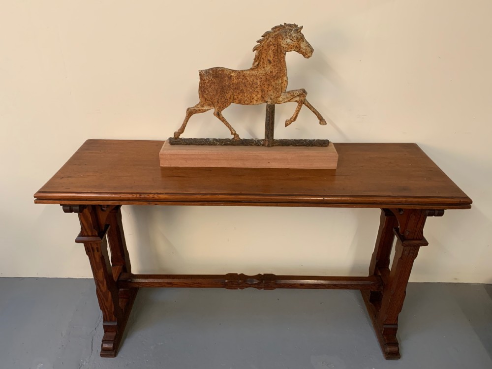 Good narrow gothic pine console table  View III