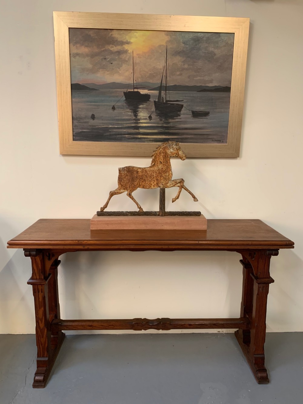 Good narrow gothic pine console table  View IV