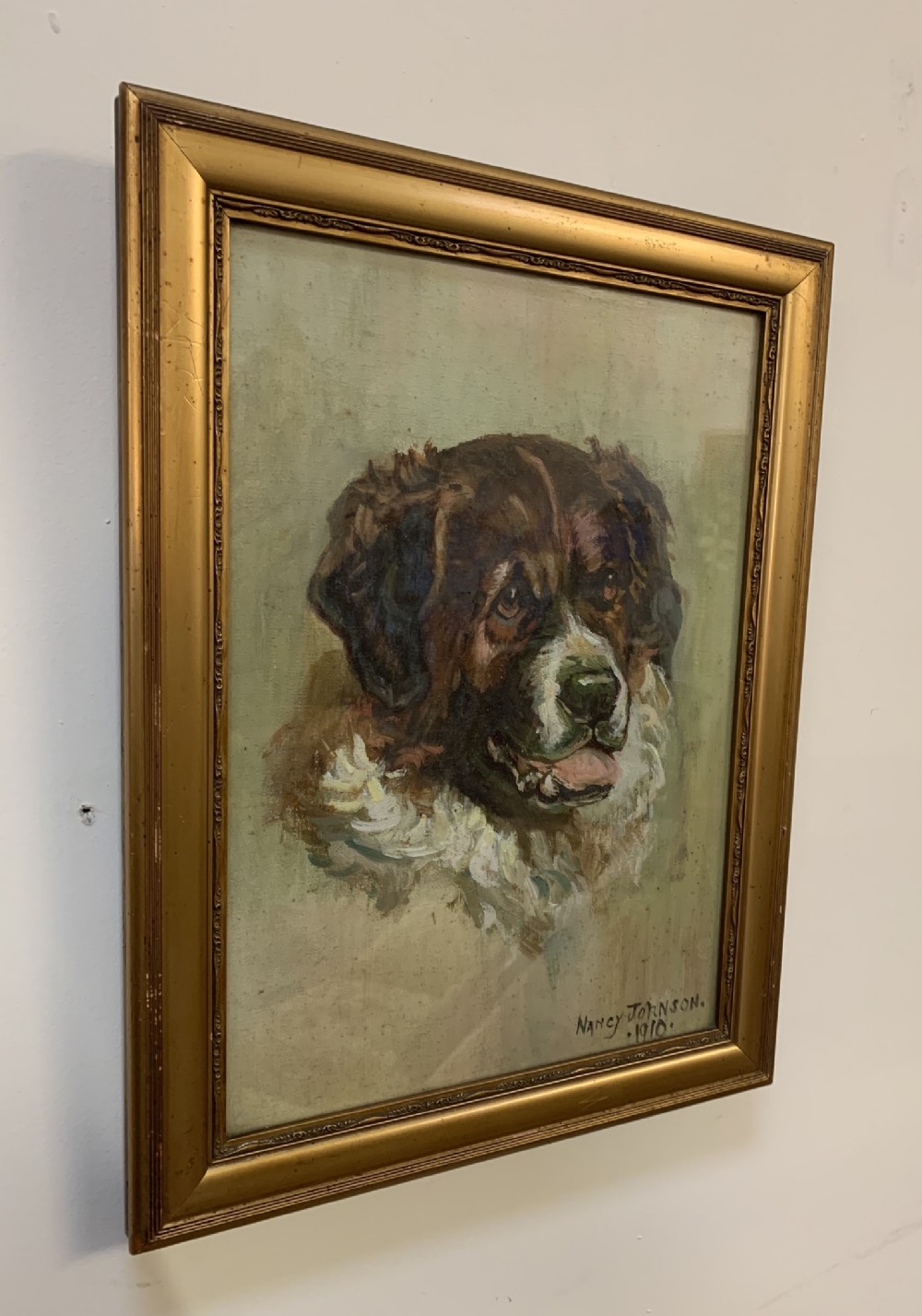 St. Bernard dog oil portrait 