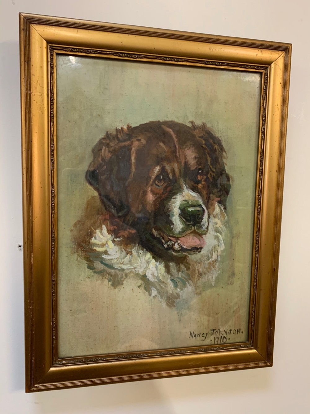 St. Bernard dog oil portrait  View II