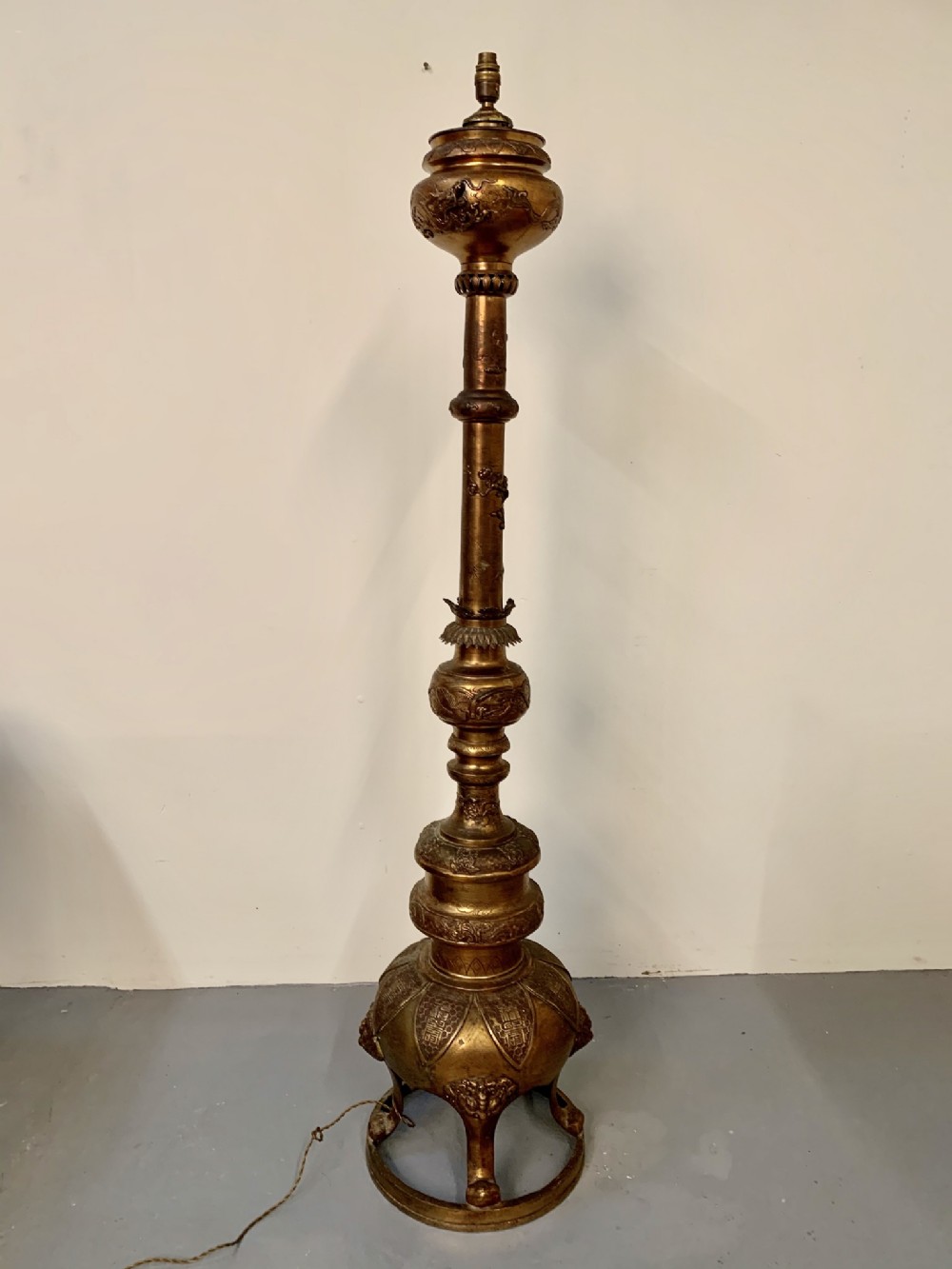 Gilded oriental standard lamp