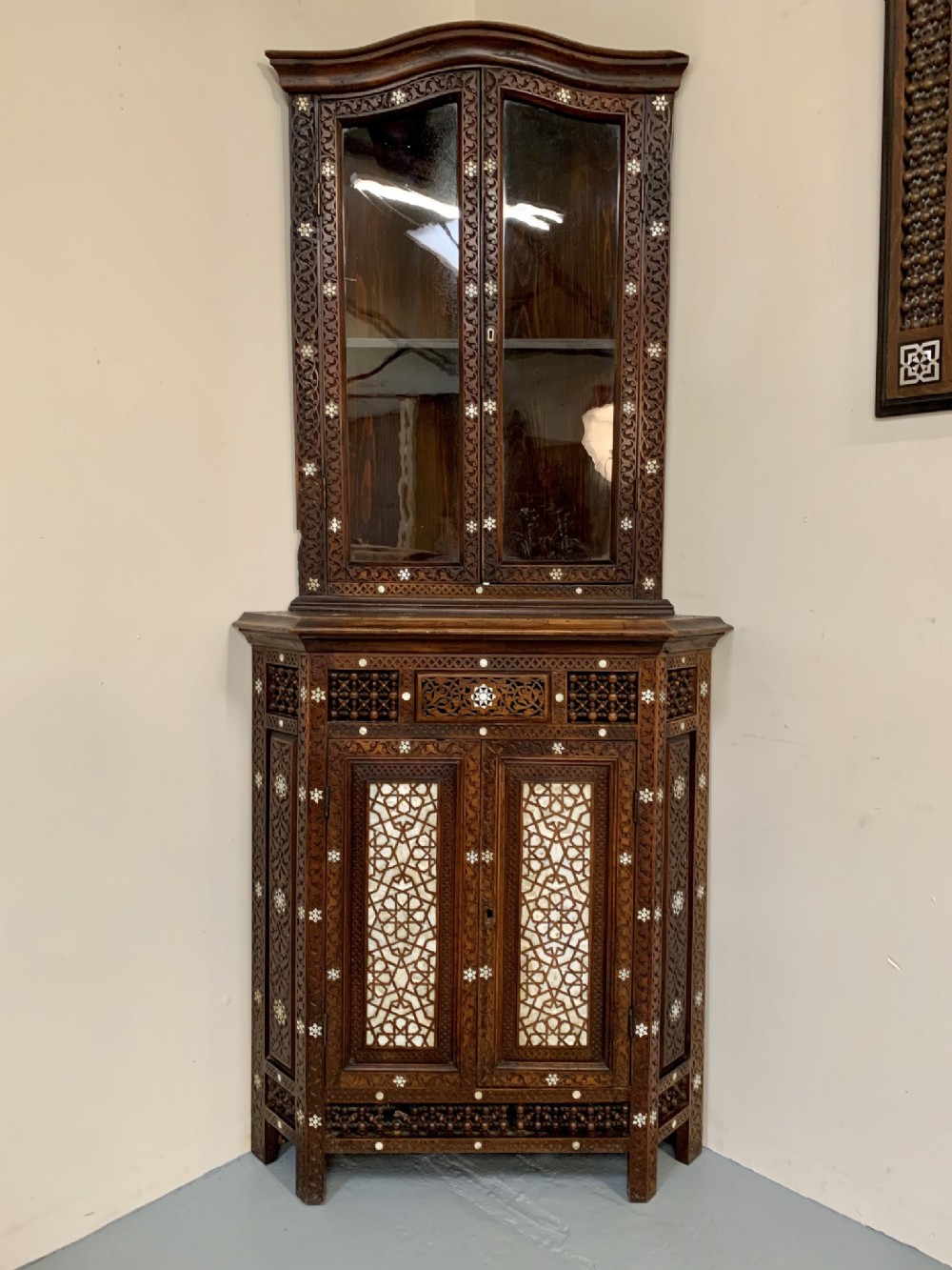 Moorish inlaid corner cabinet 