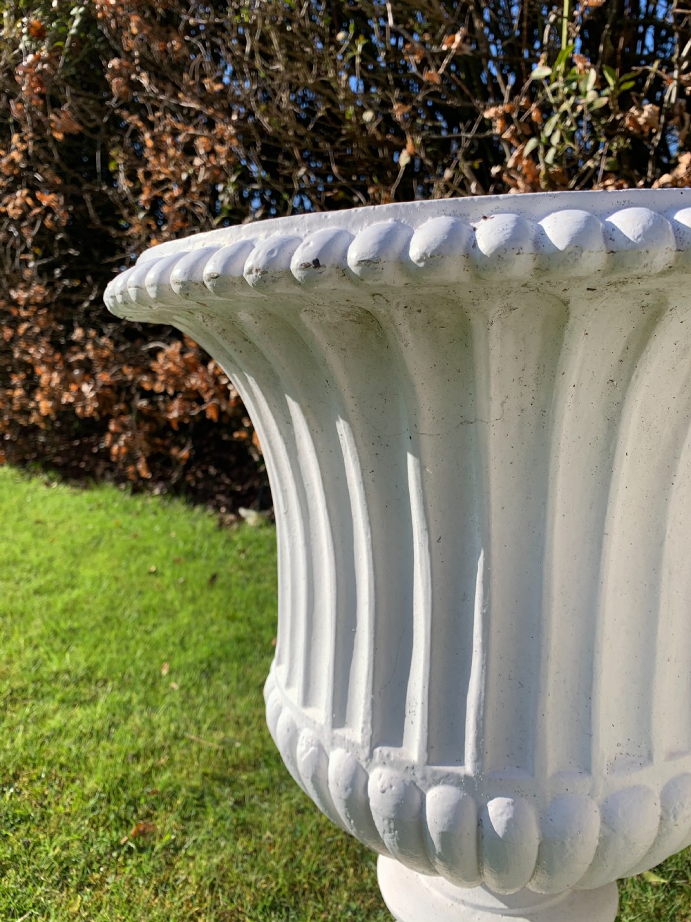 Large pair cast iron garden urns  View II