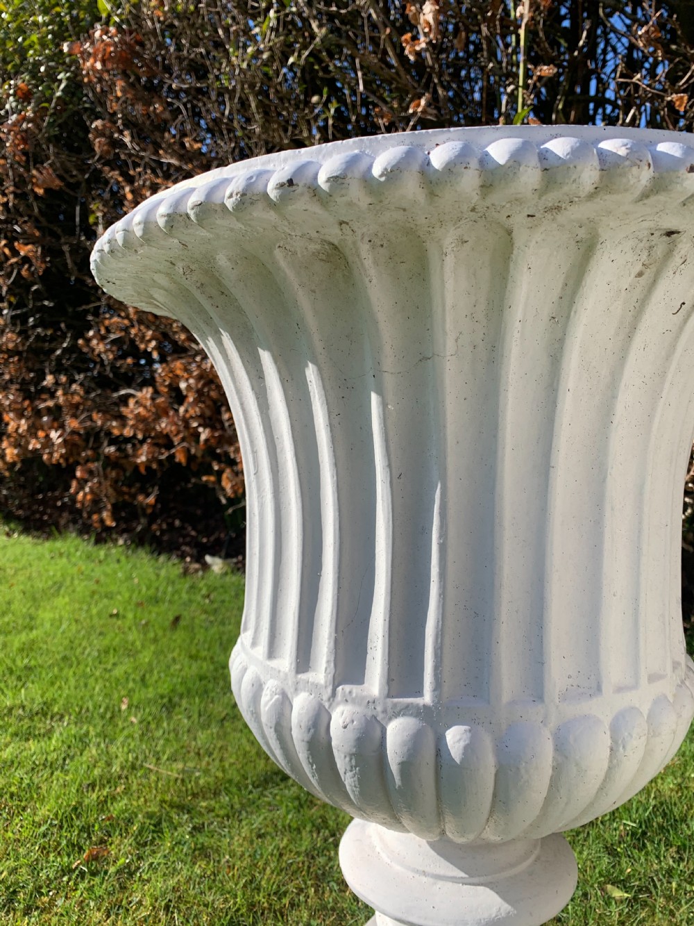 Large pair cast iron garden urns  View III