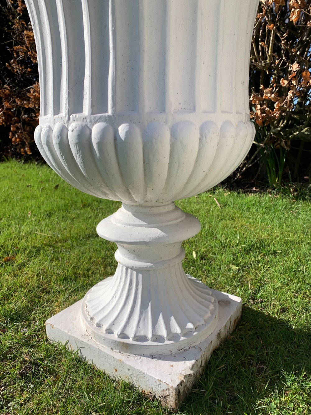 Large pair cast iron garden urns  View V