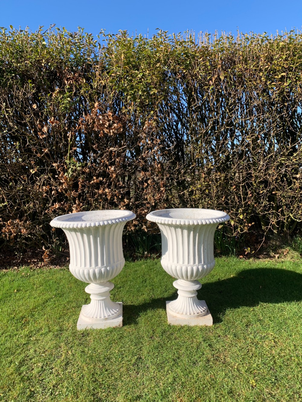 Large pair cast iron garden urns  View X
