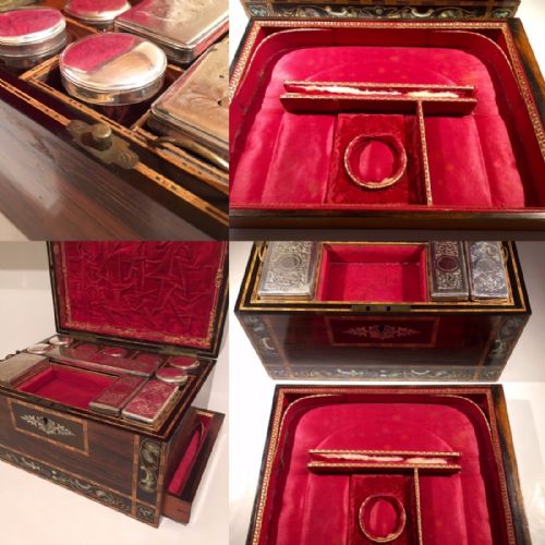 fig 5. Victorian Ladies Vanity Box Rosewood Tunbridge and Mother of Pearl Inlay with Silver Plated Interior
