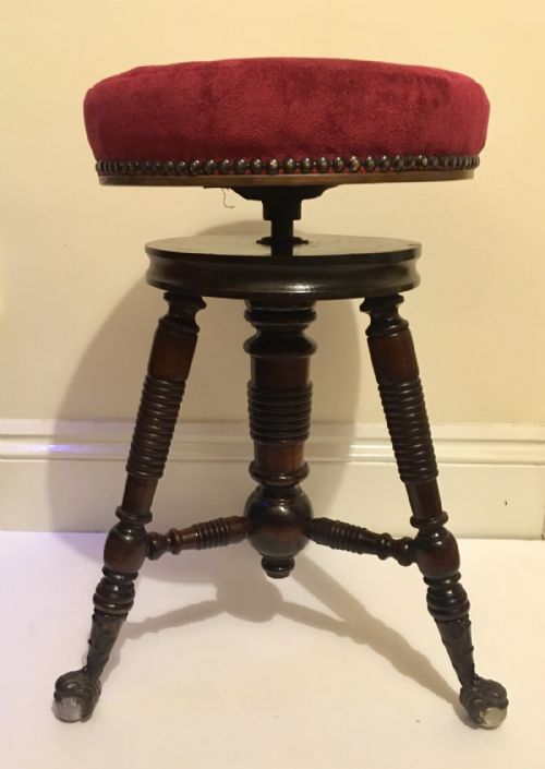 fig 2. Antique Victorian Adjustable Revolving Piano Stool with Glass Ball Feet