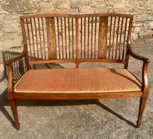 Elegant Edwardian Mahogany Inlaid Settee