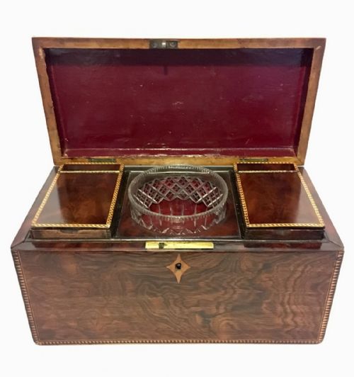 Georgian Rosewood and Mahogany Inlaid Sarcophagus Tea Caddy