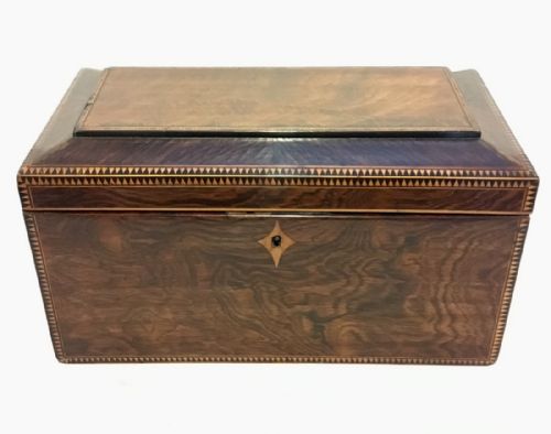 fig 1. Georgian Rosewood and Mahogany Inlaid Sarcophagus Tea Caddy