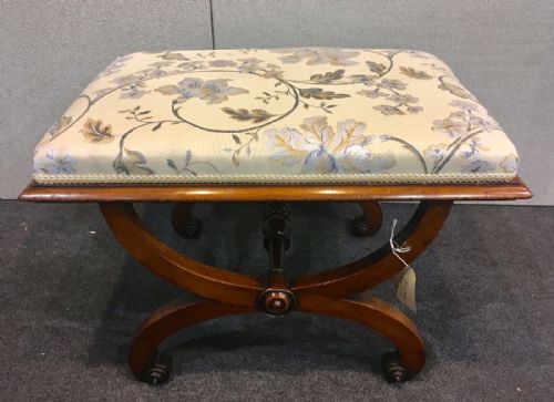 Antique Victorian Mahogany X-frame Upholstered Stool