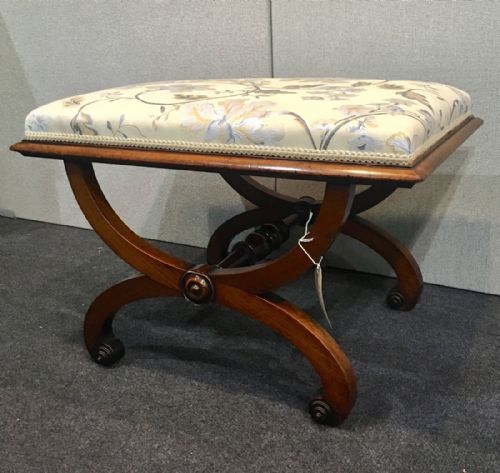 fig 1. Antique Victorian Mahogany X-Frame Upholstered Stool