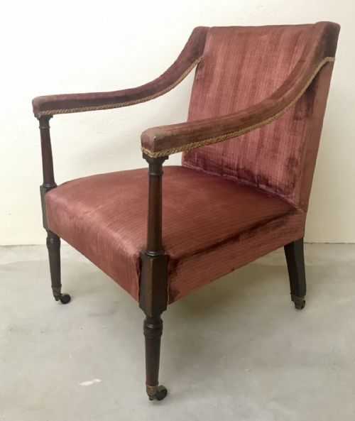 Antique Regency Country House Rosewood and Velvet Armchair