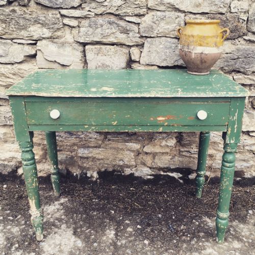 Antique Vintage Painted Pine Side Table with Original Paint