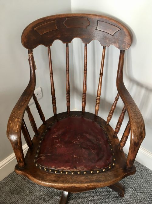 fig 1. Antique Edwardian Oak Swivel Office Desk Chair