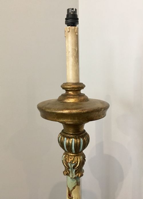 fig 1. Antique Painted Carved Wooden Standard Lamp
