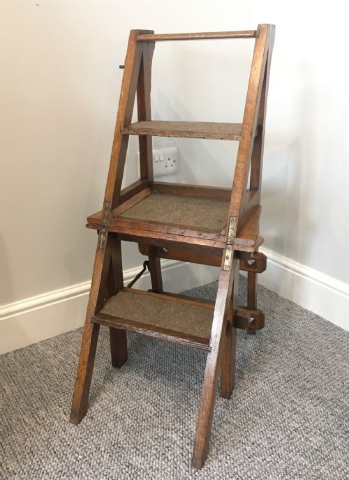 Antique Victorian Oak Metamorphic Library Step Chair