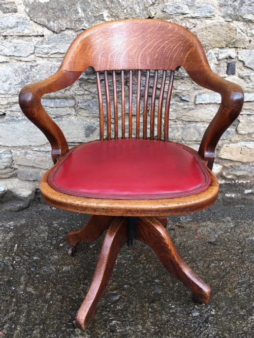 Antique Edwardian Oak Swivel Office Desk Chair by Shoolbred