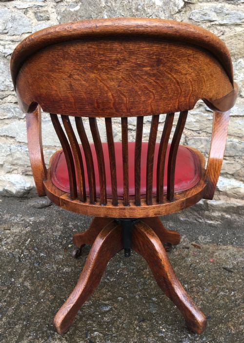 fig 1. Antique Edwardian Oak Swivel Office Desk Chair by Shoolbred