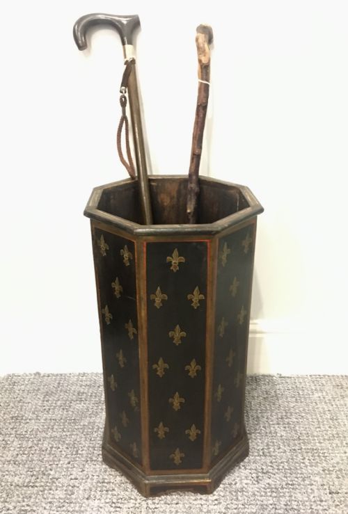Antique Octagonal Painted Wooden Stick Stand