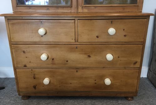 fig 1. Antique Victorian Stripped Pine Glazed Kitchen Dresser