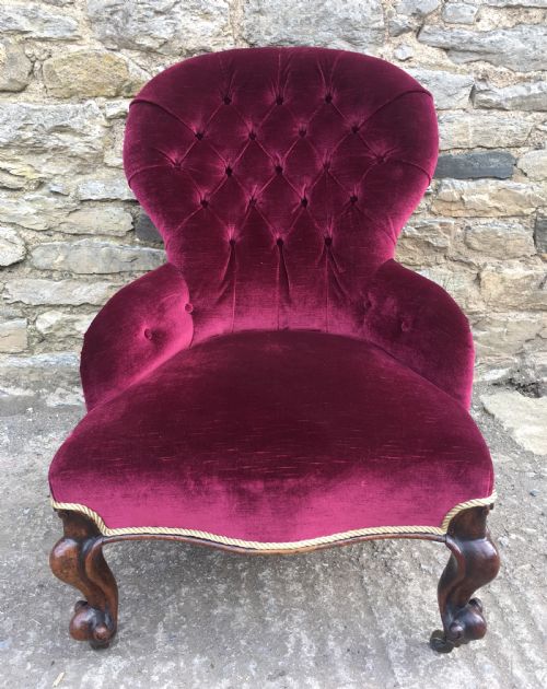 fig 1. Antique Victorian Velvet Upholstered Buttoned Nursing Chair
