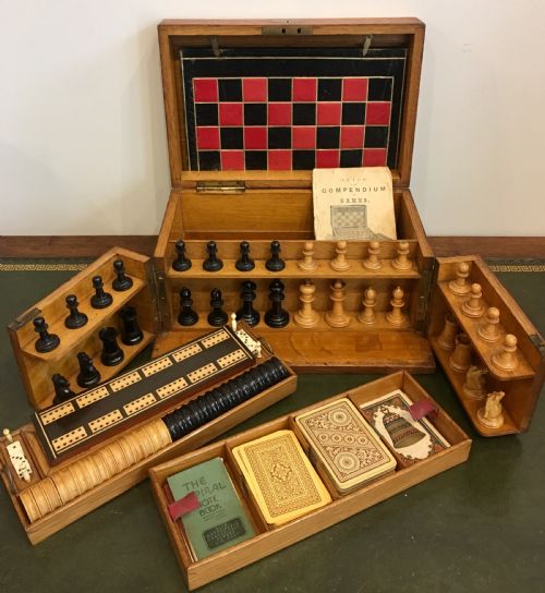 Antique Victorian 1881 Oak Games Compendium