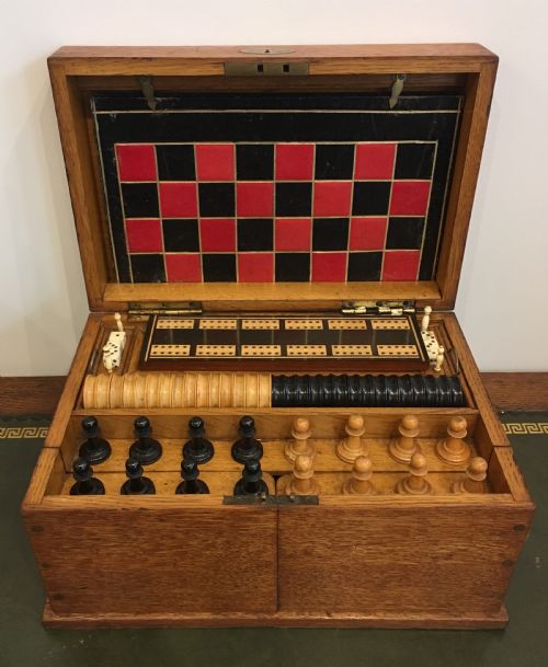 fig 4. Antique Victorian 1881 Oak Games Compendium