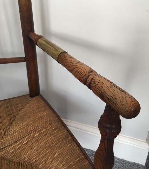 fig 2. 18th Century Spindle Back Rush Seated Country Chair with Brass Banding