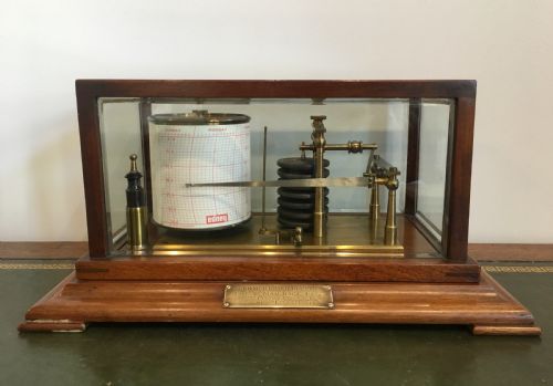 fig 1. Antique Mahogany Cased Drum Barograph with Charts