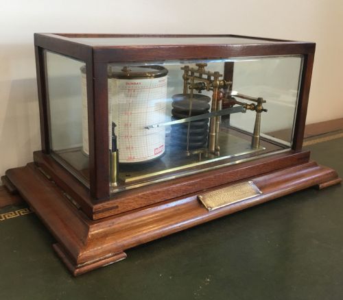 fig 3. Antique Mahogany Cased Drum Barograph with Charts