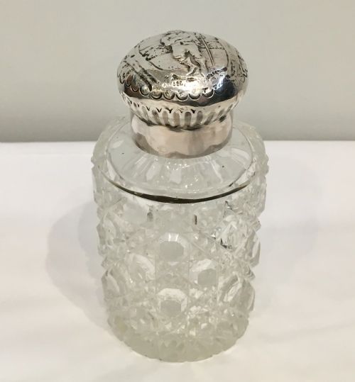 Antique Victorian Cut Glass Scent Bottle with Solid Silver Top 1881