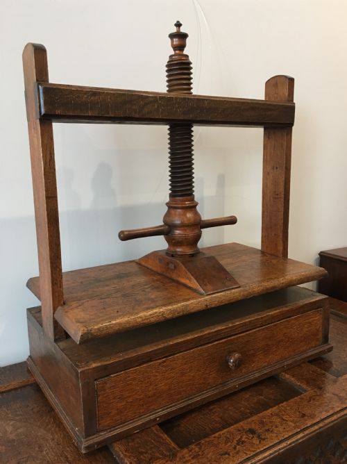 fig 1. Antique Oak Tabletop Linen Press