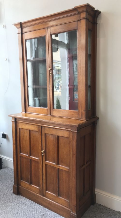 fig 2. Antique Arts and Crafts Oak Glazed Bookcase