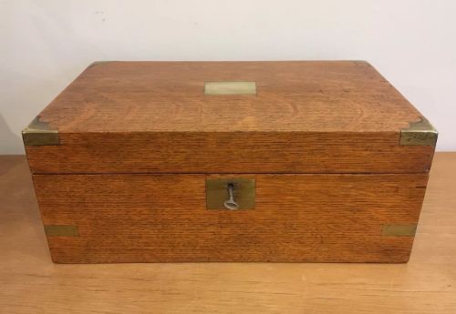 fig 1. Antique Victorian Oak Campaign Style Writing Slope Box