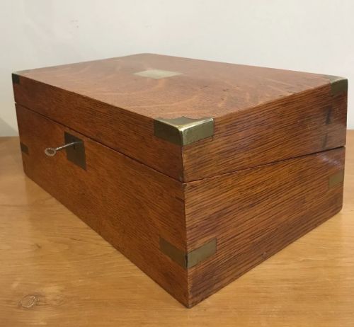 fig 2. Antique Victorian Oak Campaign Style Writing Slope Box